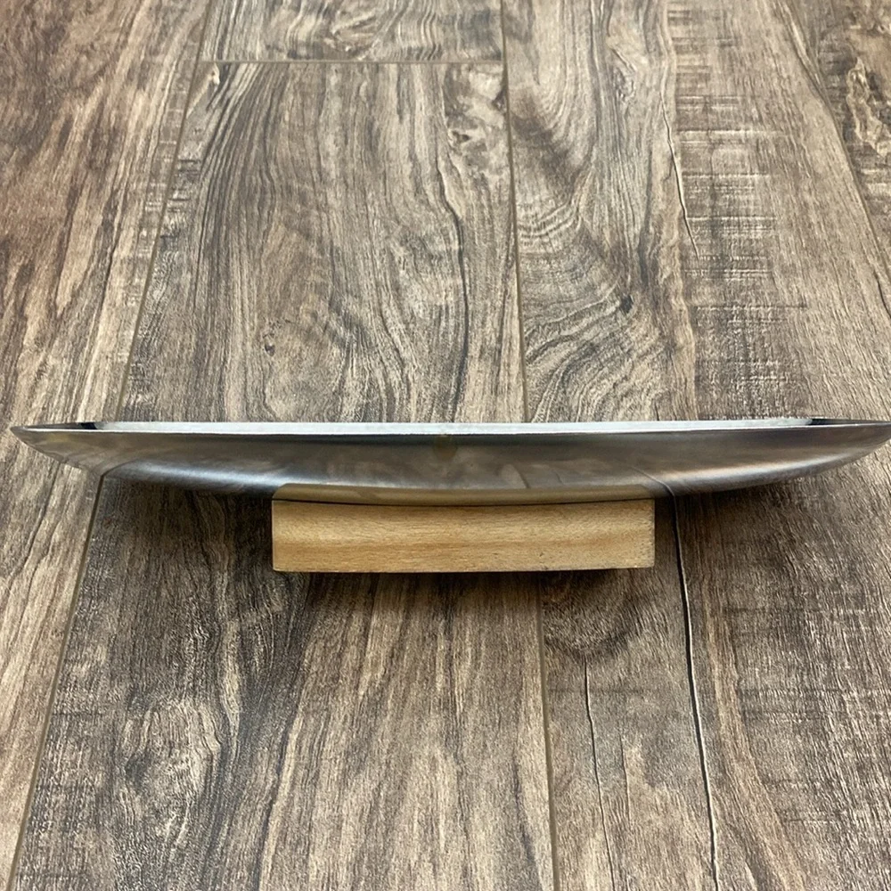 Vintage MCM Milbern Chrome and wood Tray 9.5” x 4”